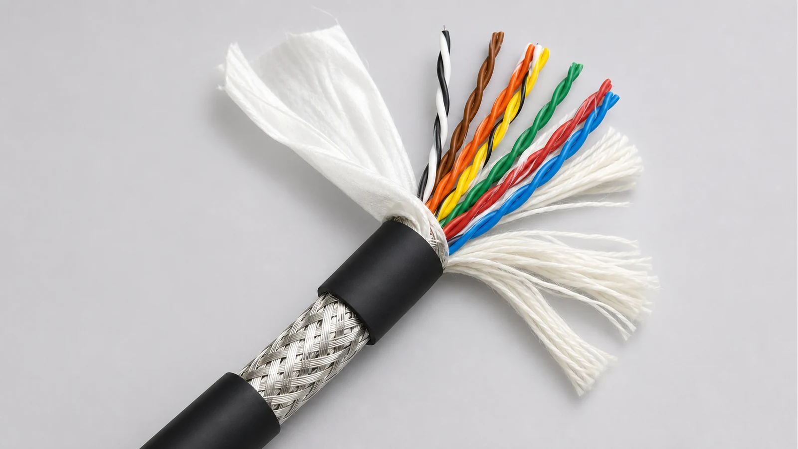 Shielded multicore cable structure with auxiliary materials